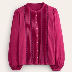Boden Fuchsia Blouse with Navy Embroidery
